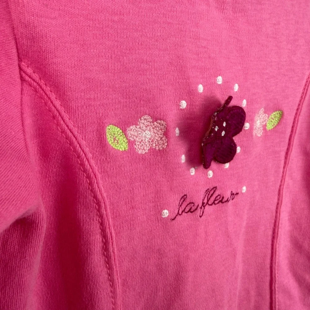 Vtg Carter's 2T Pink Long Sleeve Floral Embroidered 